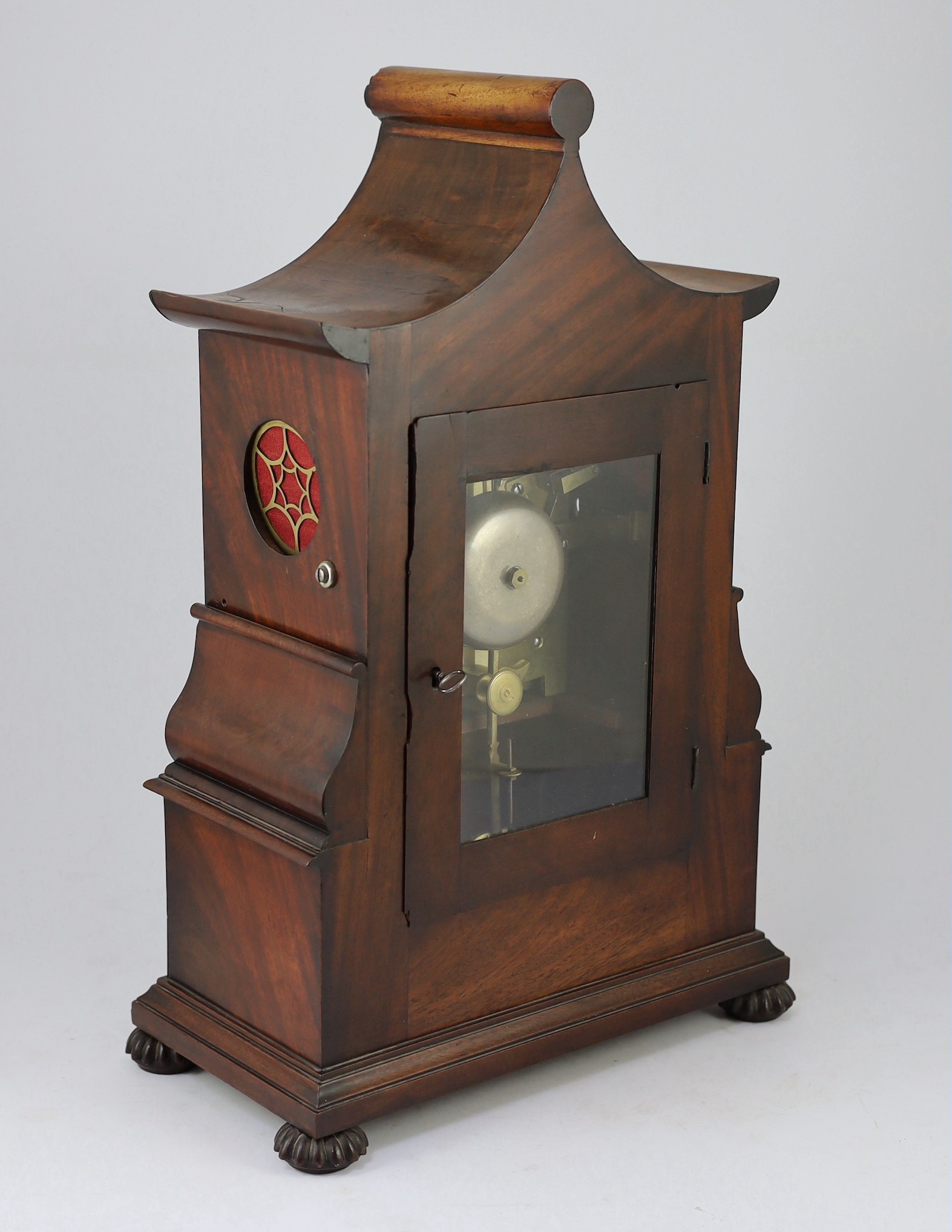 J. N. Hendry. A William IV carved mahogany pagoda top bracket clock, 36cm wide 20cm deep 54cm high